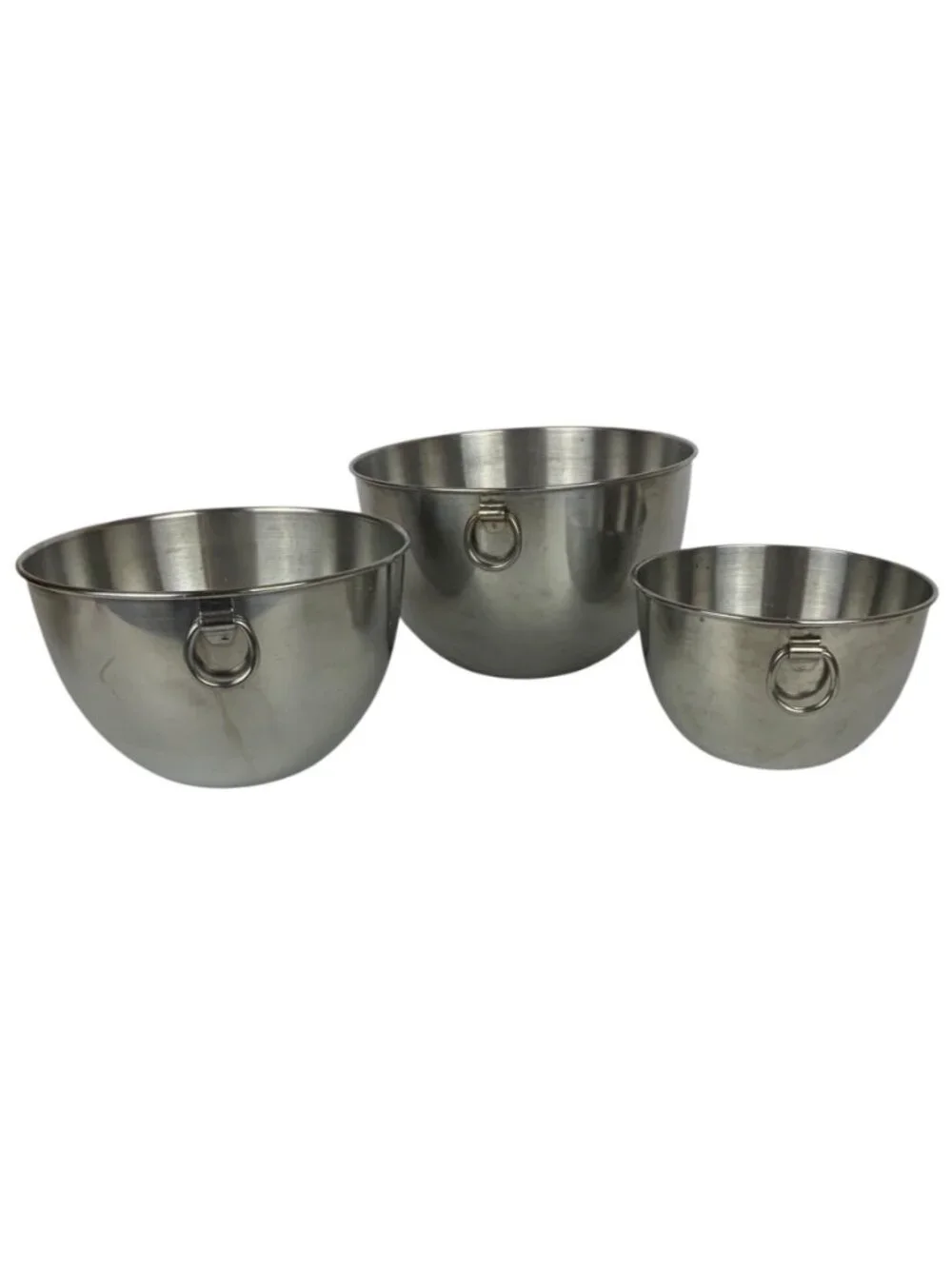 Revere Ware Mixing Bowls Set Of 3 Stainless Steel Nesting D-Rings Vintage 80s
